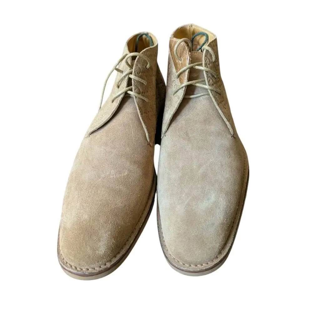 Gucci Antigua Ankle Boots Tan Suede GG Monogram Chukka Desert Mens 10 Italy